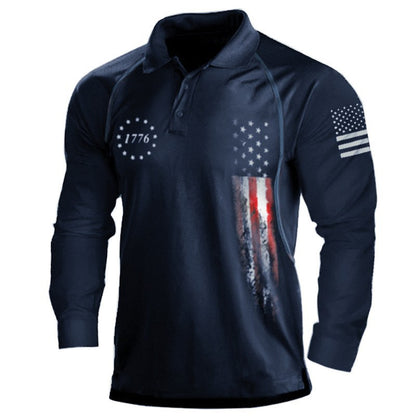 Chemise polo à manches longues pour hommes avec un design patriotique et une coupe fonctionnelle Chic und Stil