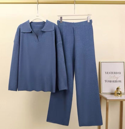 Women Elegant set of casual pants and blouses with collar Chic and Style