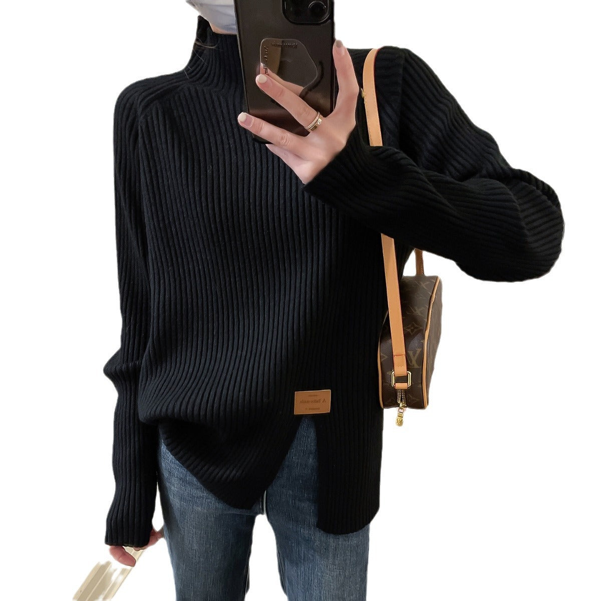 Dames Pull en Maille Moderne avec Col Montant et Coupe Asymétrique Chic und Stil
