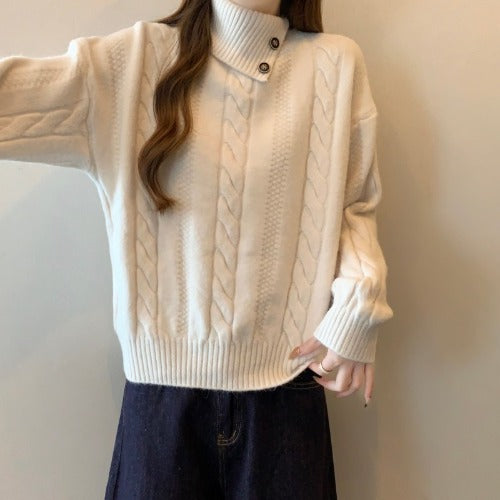 Pull en maille pour femmes avec col montant et motif en relief Chic und Stil
