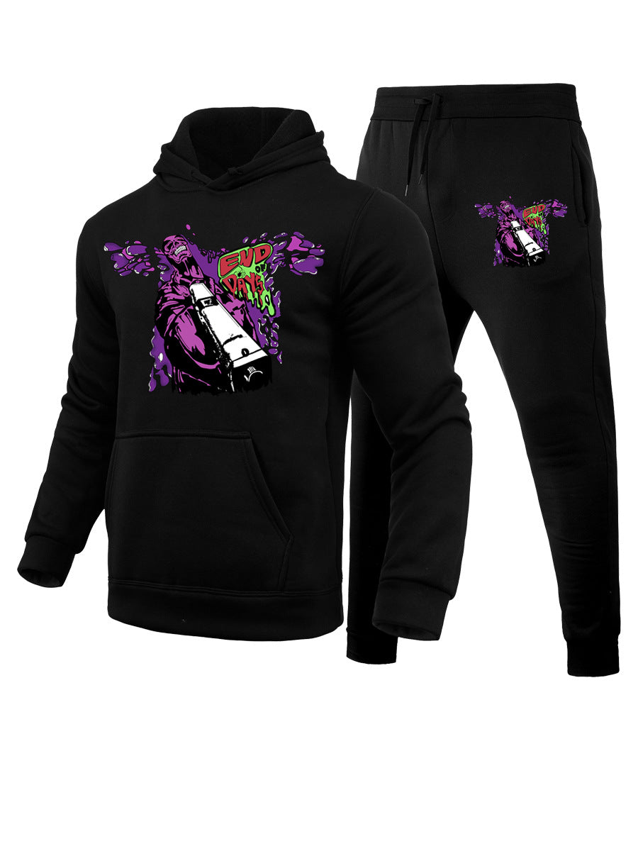 Men's Urban Hoodie with Graphic Design and Chic Jogging Pants