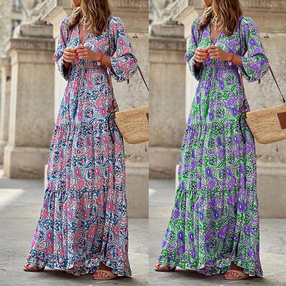 Robe maxi pour femmes avec motifs floraux et manches volumineuses Chic und Stil