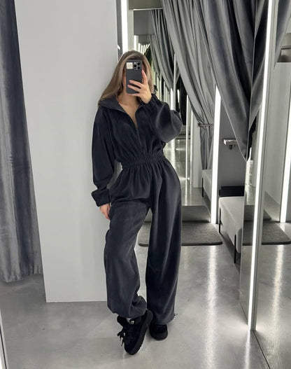 Dames Combinaison en polaire confortable avec zip et taille élastique Chic und Stil