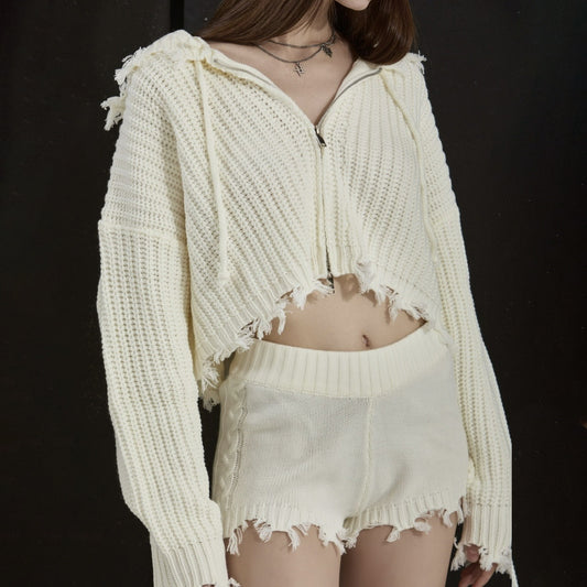 Women's sporty hooded shorts set with unique fringes Chic und Stil