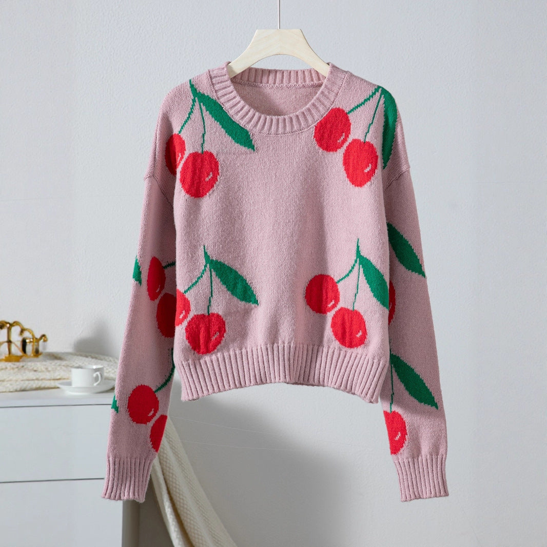Pull décontracté pour femmes avec motif cerise fruité et tricot doux Chic und Stil
