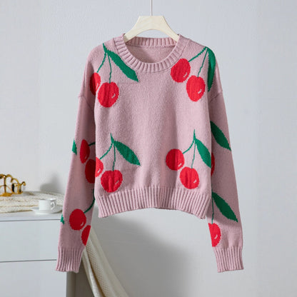 Pull décontracté pour femmes avec motif cerise fruité et tricot doux Chic und Stil