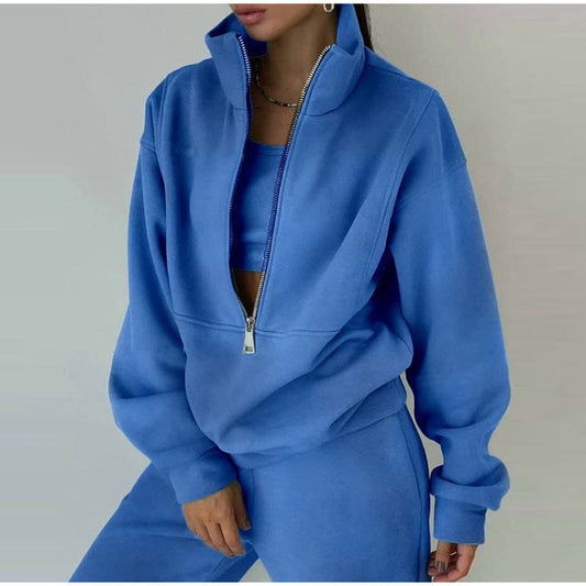 Pull over zippé décontracté pour femmes avec col montant Chic und Stil