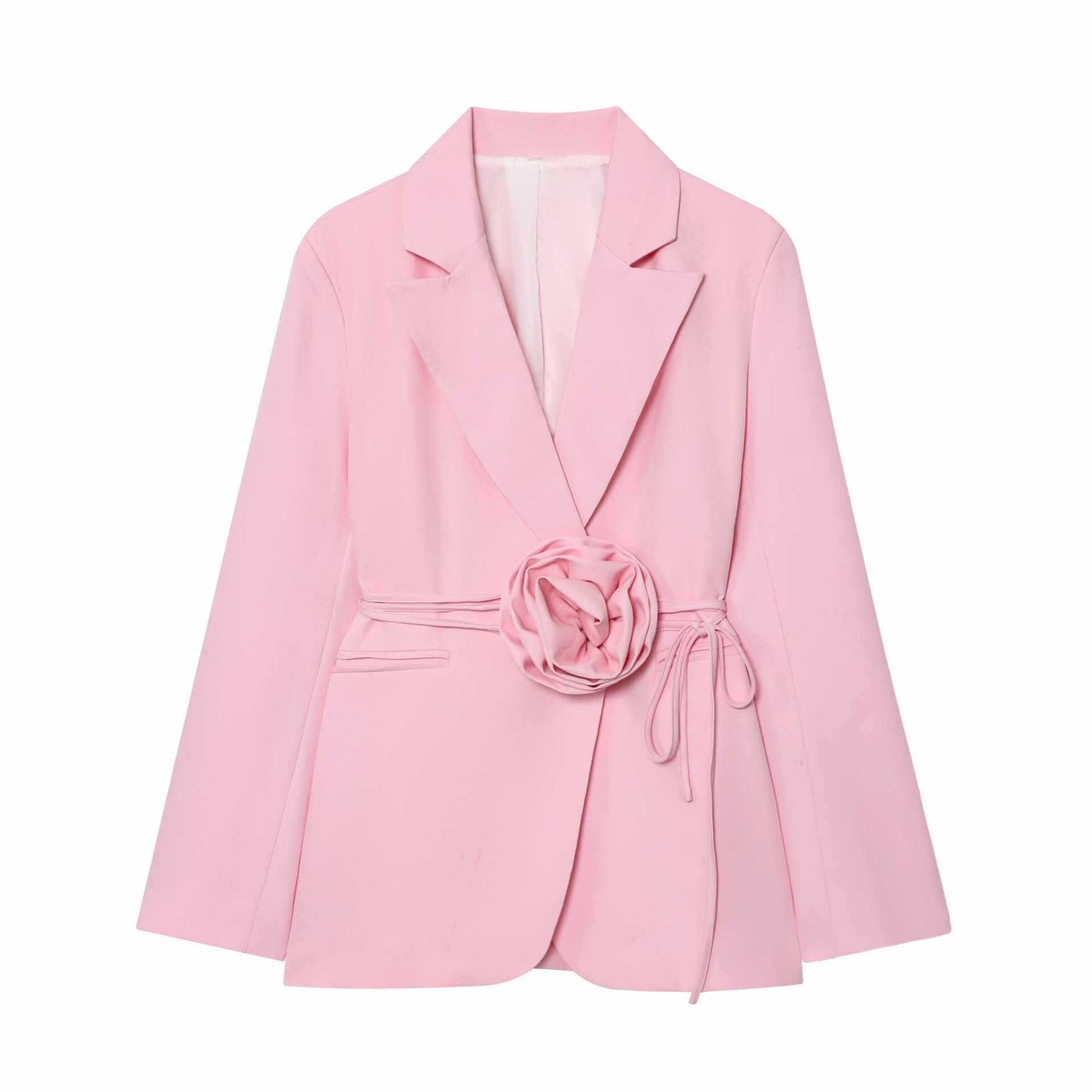 Dames blazer élégant avec ceinture attachée décorative et accents floraux Chic und Stil