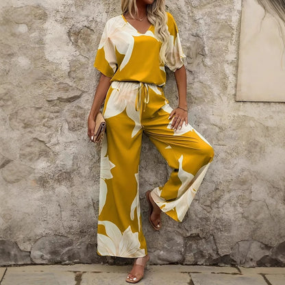 Dames Élégant Jumpsuit avec des motifs floraux et une jambe large Chic und Stil