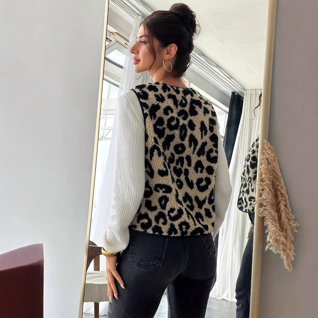 Dames Gilet en peluche à motifs léopard Chic und Stil