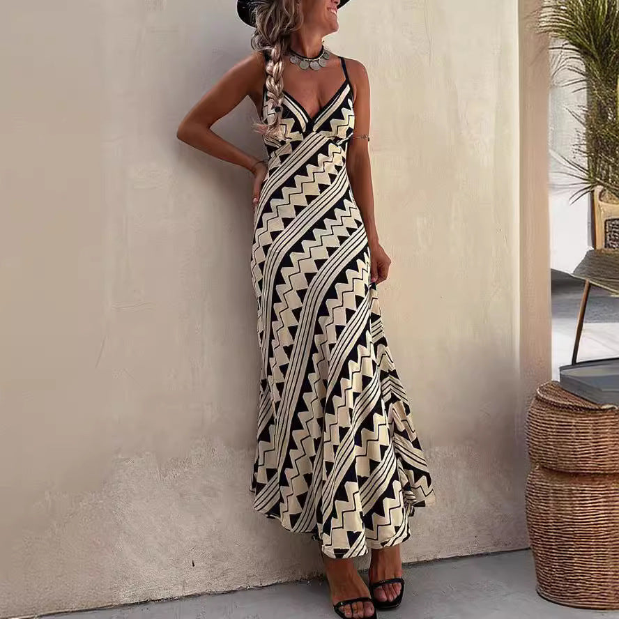 Robe maxi fluide à imprimé géométrique Chic und Stil pour femmes