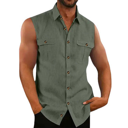 Chemise sans manches en chambray pour hommes avec poches poitrine et détails de boutons Chic und Stil