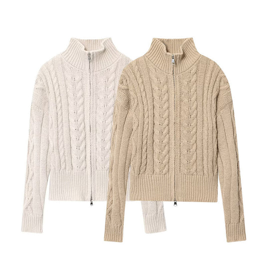 Dame cardigan avec col haut et zipper décoratif Chic und Stil