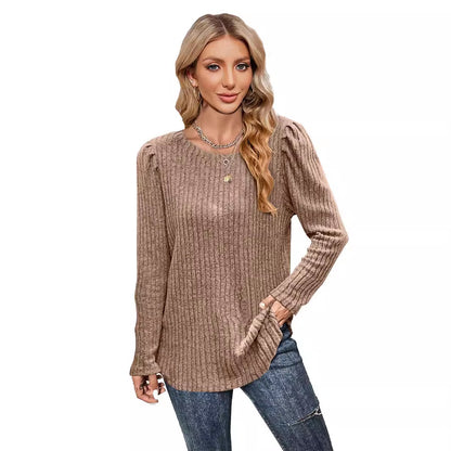 Pull en tricot pour femmes avec manches bouffantes et motif en fines côtes Chic und Stil