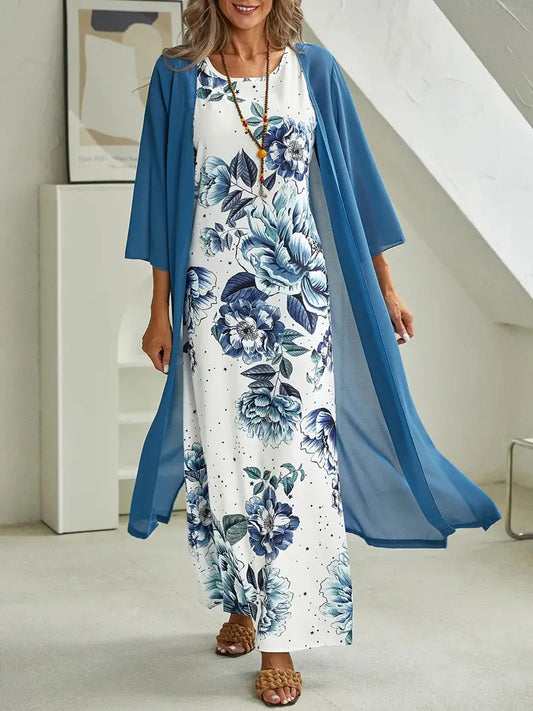 Robe maxi pour femme avec design floral et cardigan aérien Chic und Stil
