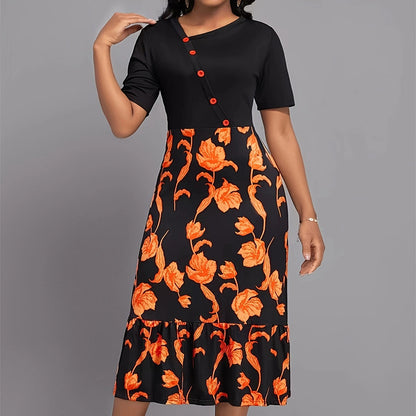 Dames Robe élégante avec motif floral et détails de boutons Chic und Stil