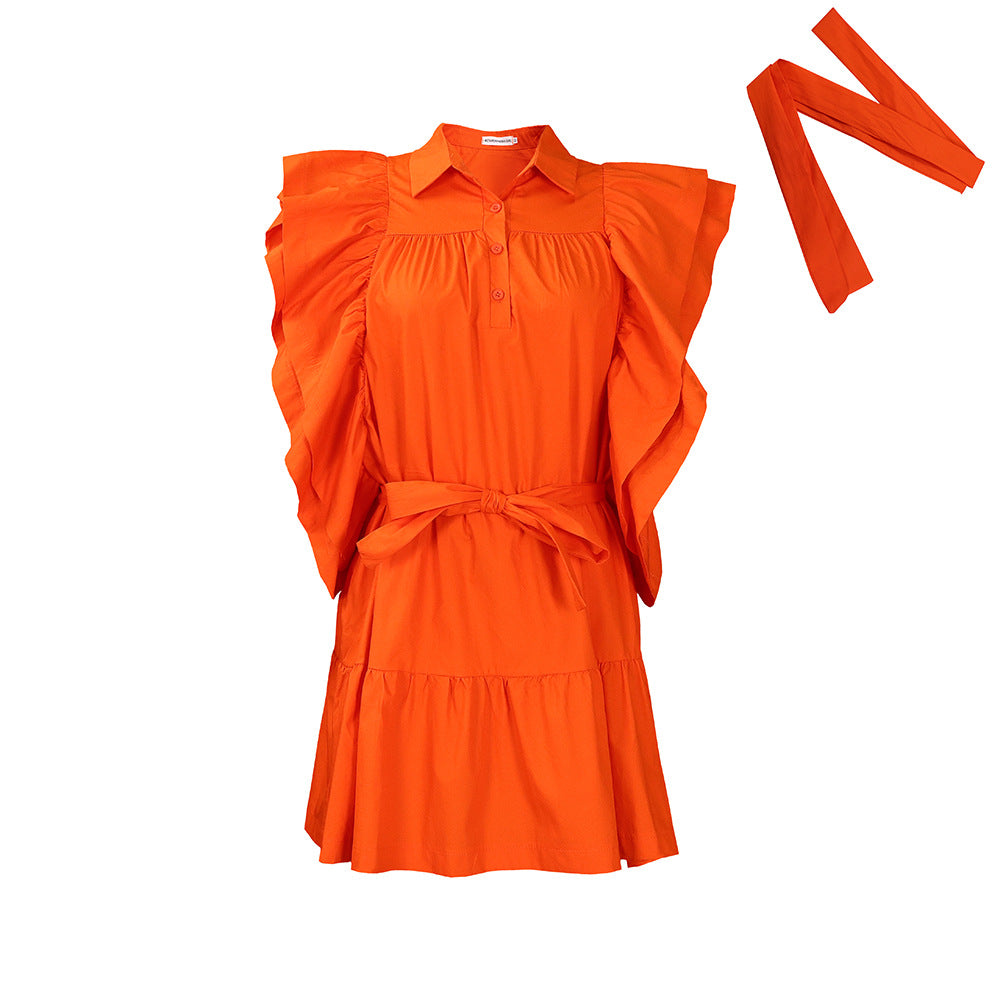 Robe chemise pour femmes avec des manches ruffle volumineuses et une ceinture à la taille Chic und Stil