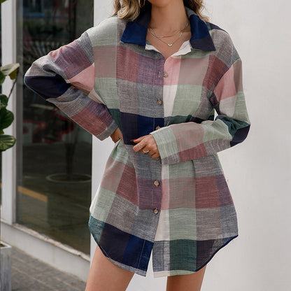 Robe chemisier à carreaux pour femmes en matériau de haute qualité avec manches longues Chic und Stil