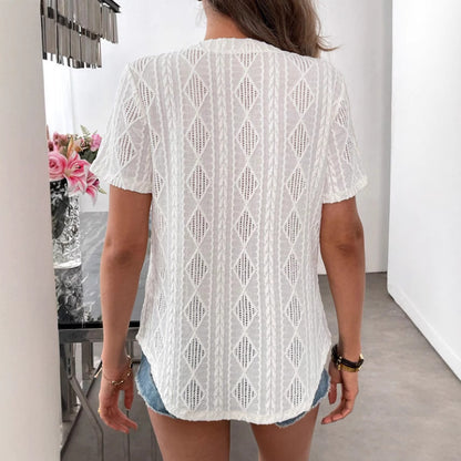 Blouse à manches courtes en tricot à motif losange pour femmes Chic und Stil