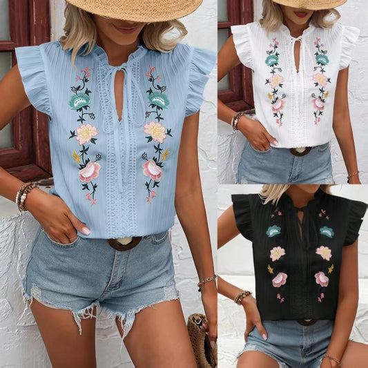 Blouse pour femme avec des manches à volants brodées Chic und Stil