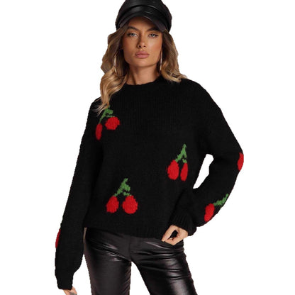 Pull à tricoter pour femmes avec motif cerise fruité et coupe décontractée Chic und Stil