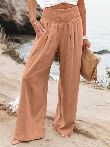 Pantalon d'été ample pour femmes avec taille élastique et élégant drapé Chic und Stil
