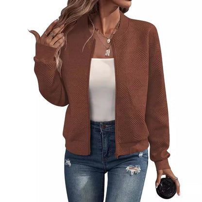 Casual bomber jacket for women with a fine texture design and practical pockets Chic and Style