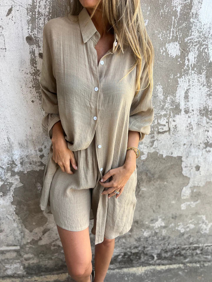 Robe chemise oversize pour femme avec fermeture à boutons et col roulé Chic und Stil