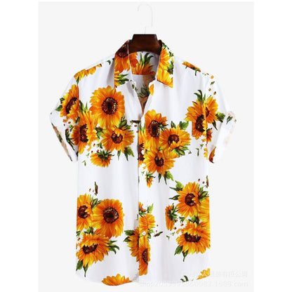 Chemise pour hommes à manches courtes avec motif coloré de tournesols et tissu en coton léger Chic und Stil