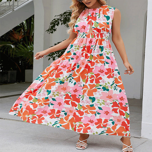 Robe maxi femme avec design floral et ceinture élastique Chic und Stil