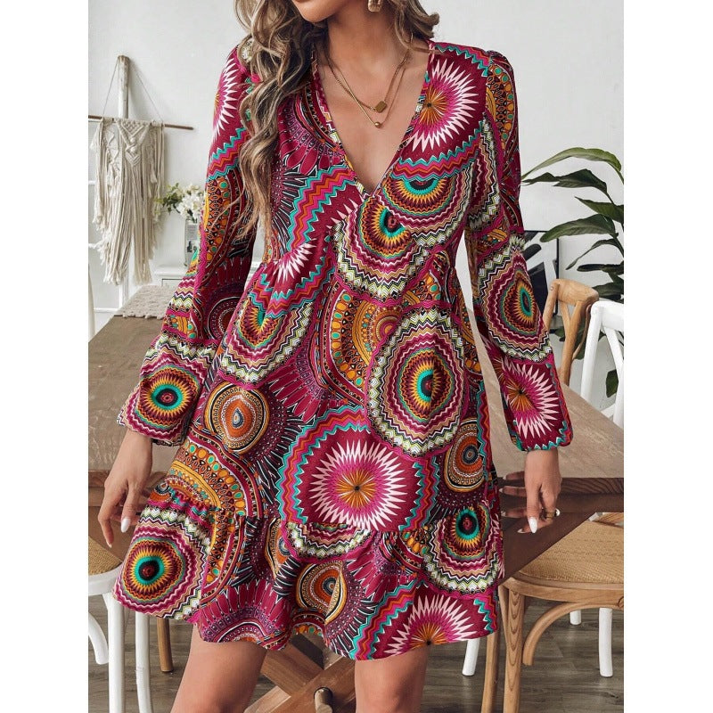 Robe mini imprimée bohémienne Chic und Stil pour femmes