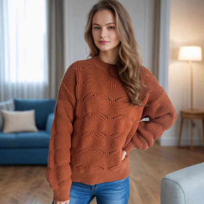 Pullover en grosse maille pour femmes avec un motif romanesque en torsade et des manches larges Chic und Stil