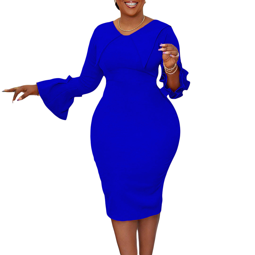 Dames Élégant Robe de cocktail avec des détails de volants extravagants et des manches longues Chic und Stil
