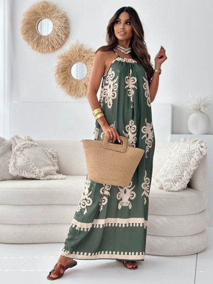 Robe maxi inspirée bohème pour femmes avec décolleté halter ajustable Chic und Stil