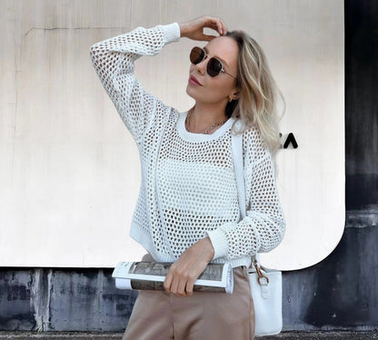Dames haut en tricot léger avec un motif de perforation unique Chic und Stil