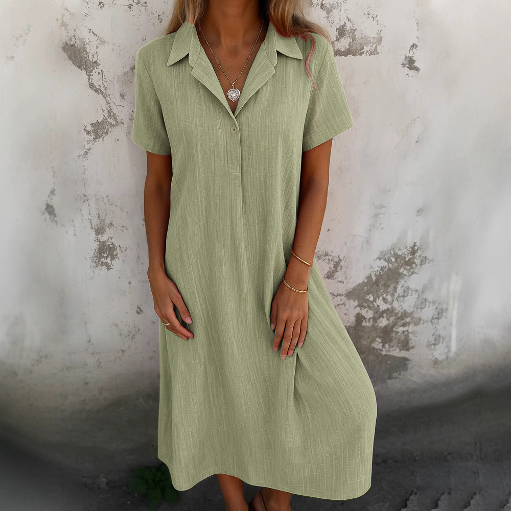 Robe maxi décontractée pour femmes avec col et manches courtes Chic und Stil