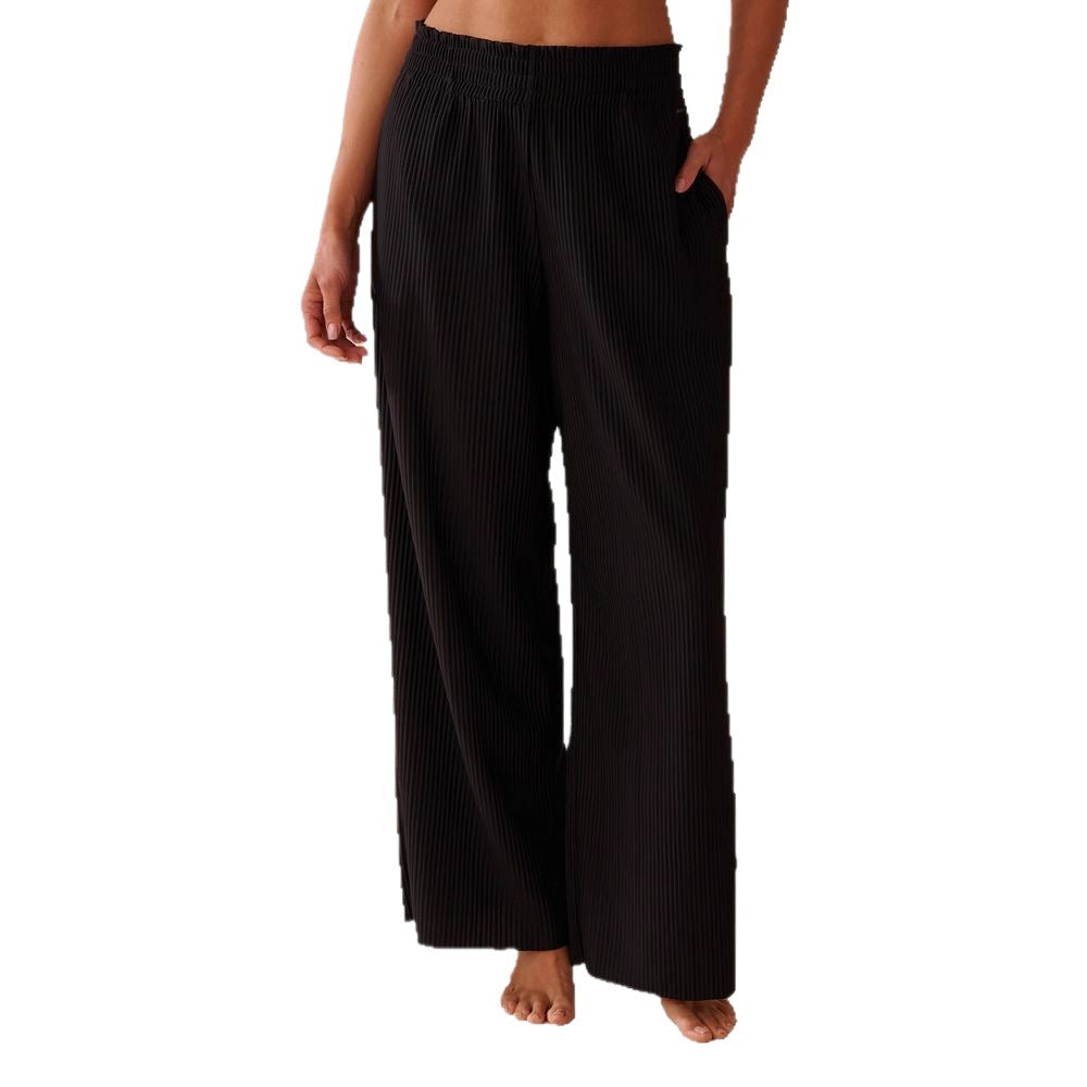 Pleated pants for ladies with elastic waist and side pockets