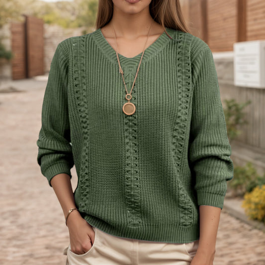 Pull en tricot pour femmes avec décolleté en V et finition texturée Chic und Stil