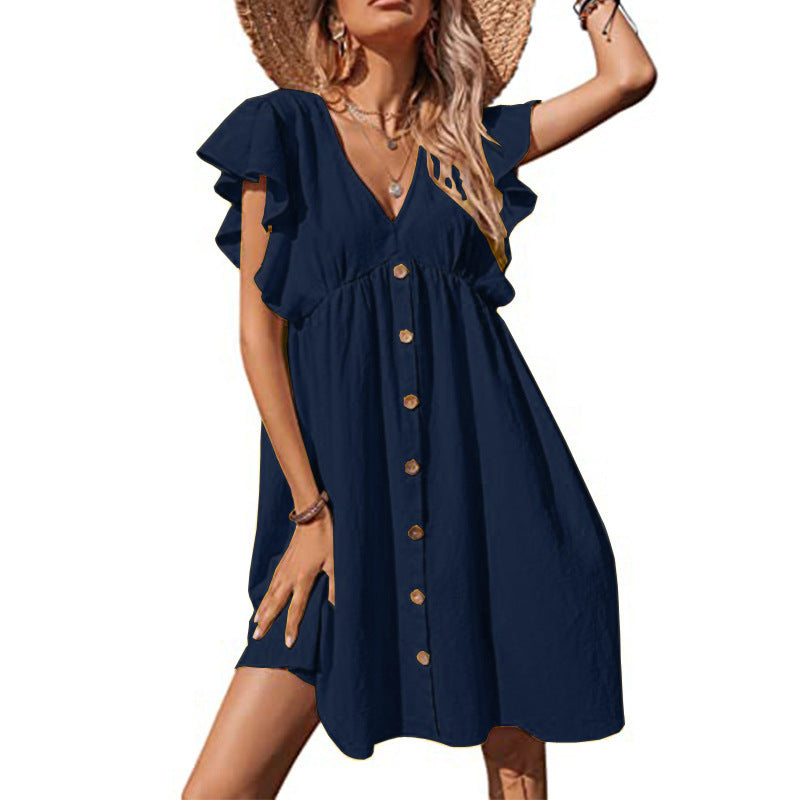 Robe d'été aérienne pour femmes avec des détails de volants ludiques et fermeture à boutons Chic und Stil