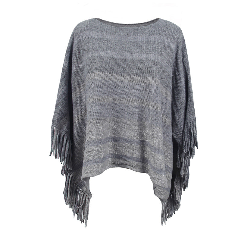 Dames élégant poncho avec design texturé et détails à franges Chic und Stil