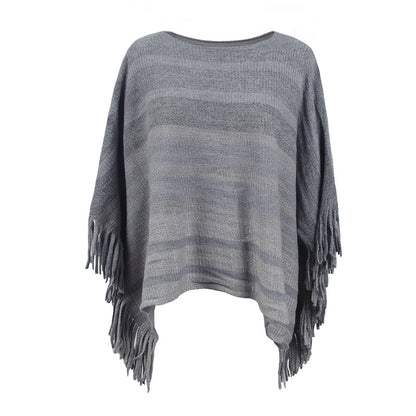 Dames élégant poncho avec design texturé et détails à franges Chic und Stil