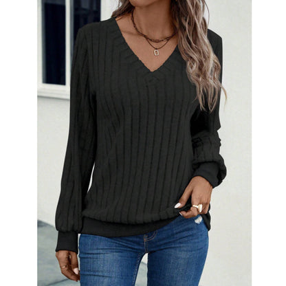 Pull femme avec décolleté en V et motif à côtes texturé Chic und Stil
