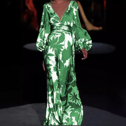Robe maxi pour femmes avec décolleté en V profond et manches volumineuses Chic und Stil