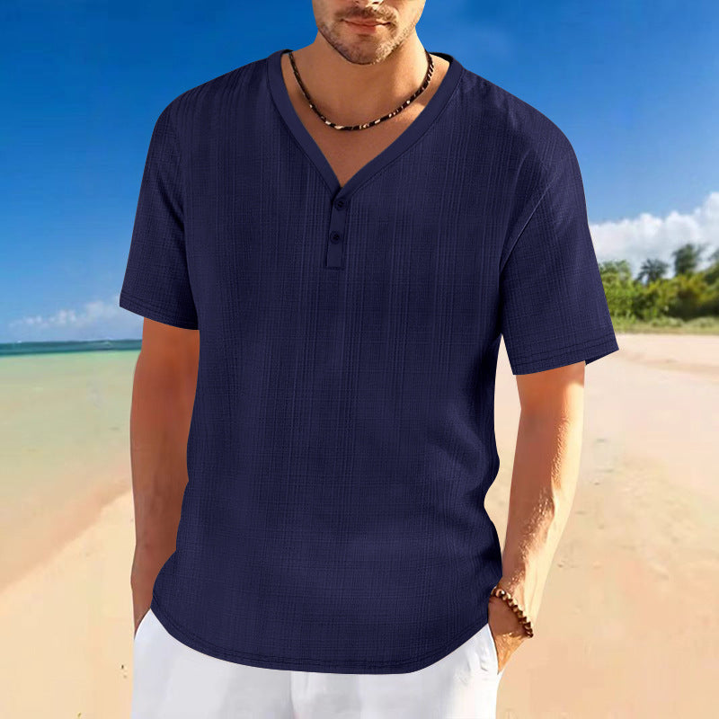 Chemise Henley à manches courtes pour hommes avec design texturé et accents à la mode Chic und Stil