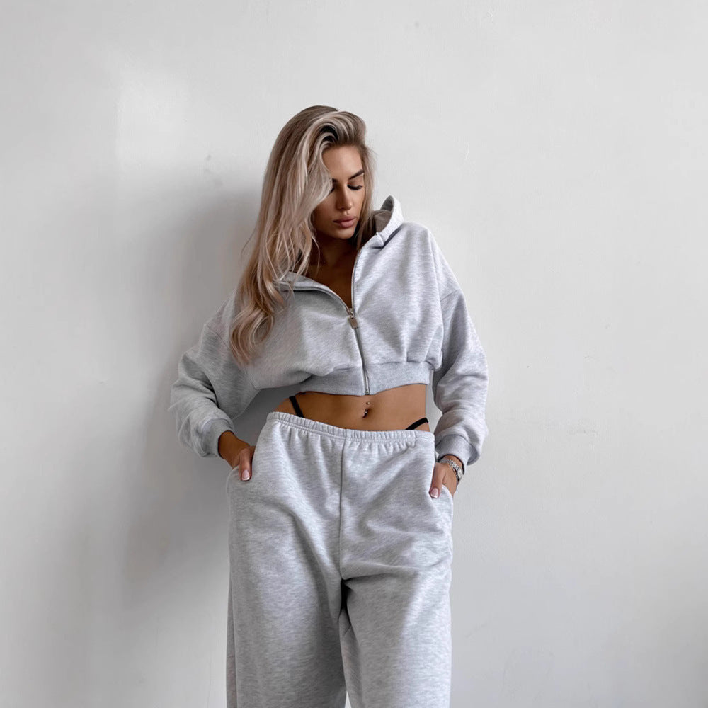 Ladies Comfortable Loungewear Outfit with Cropped Hoodie and Elastic Sweatpants Chic and Style