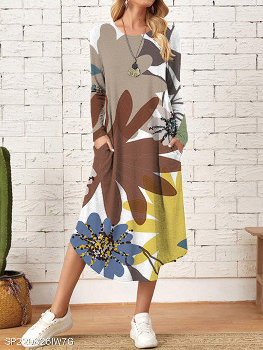 Robe maxi femme avec motif floral et poches latérales pratiques Chic und Stil