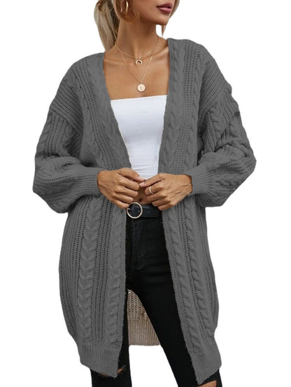 Dames gros tricot cardigan à décolleté en V profond et manches volumineuses Chic und Still
