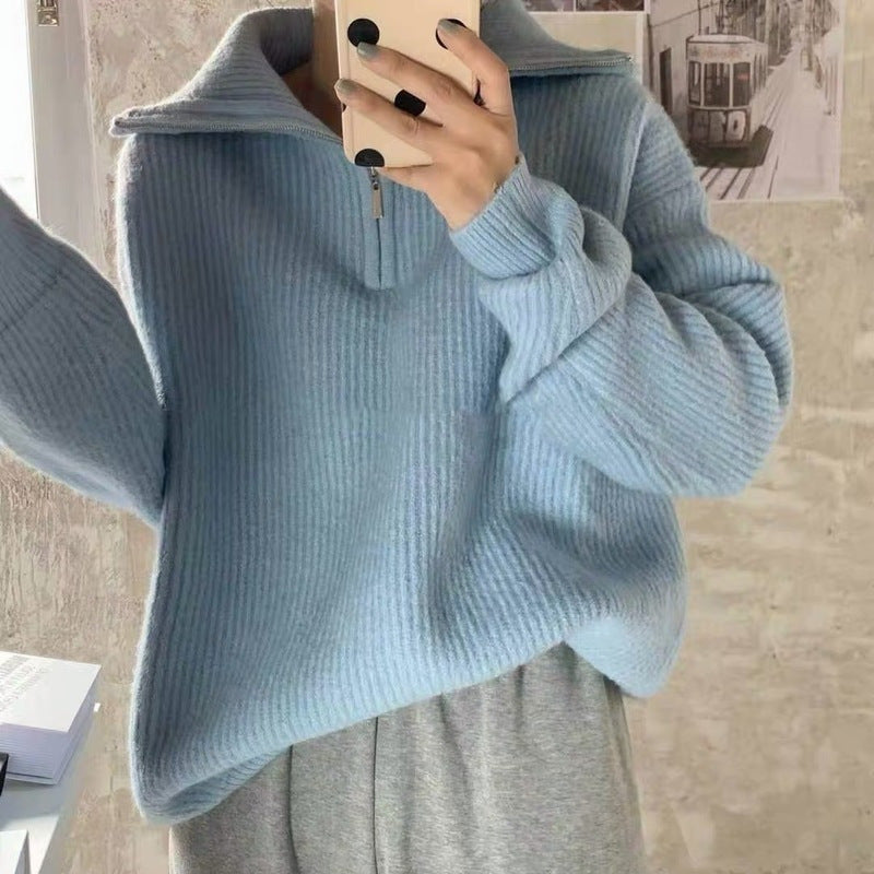 Pull en tricot pour femme avec col haut et demi-zip Chic und Stil