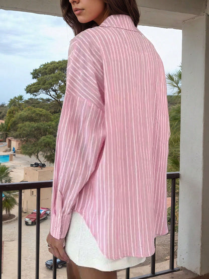 Chemise en coton décontractée pour femmes avec design rayé et coupe ample Chic und Stil