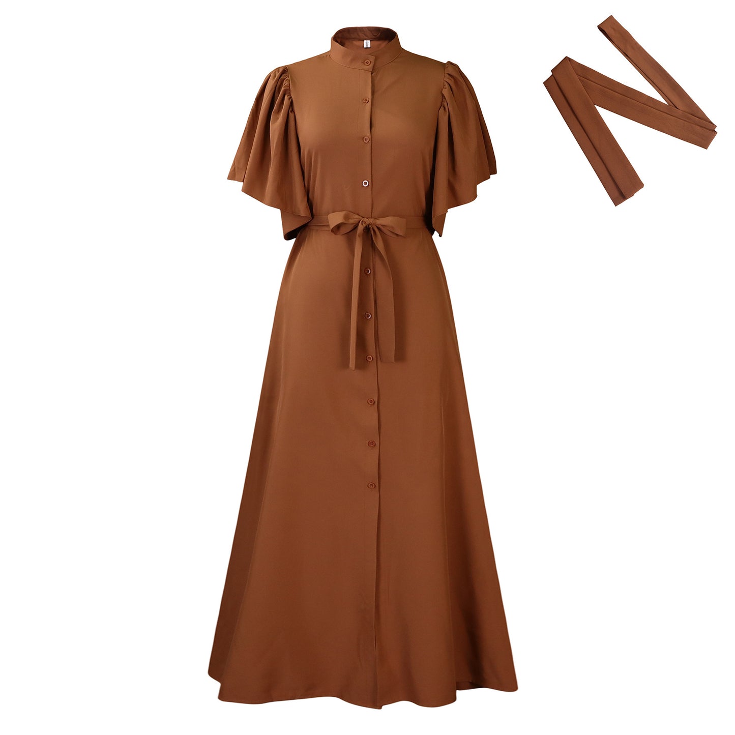 Robe maxi pour femmes avec des manches bouffantes élégantes et une ceinture fine à la taille Chic und Stil